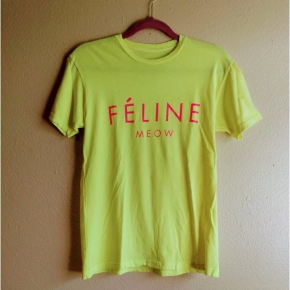 BLTEE Feline Meow Tee Shirt Yellow Pink XSmall - Picture 1 of 5